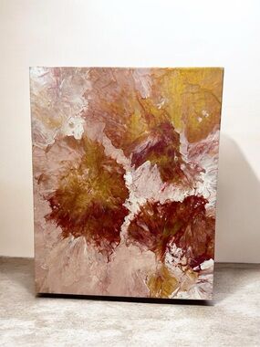 Modern Abstract Canvas Art in Brown, Gold, and Cream by